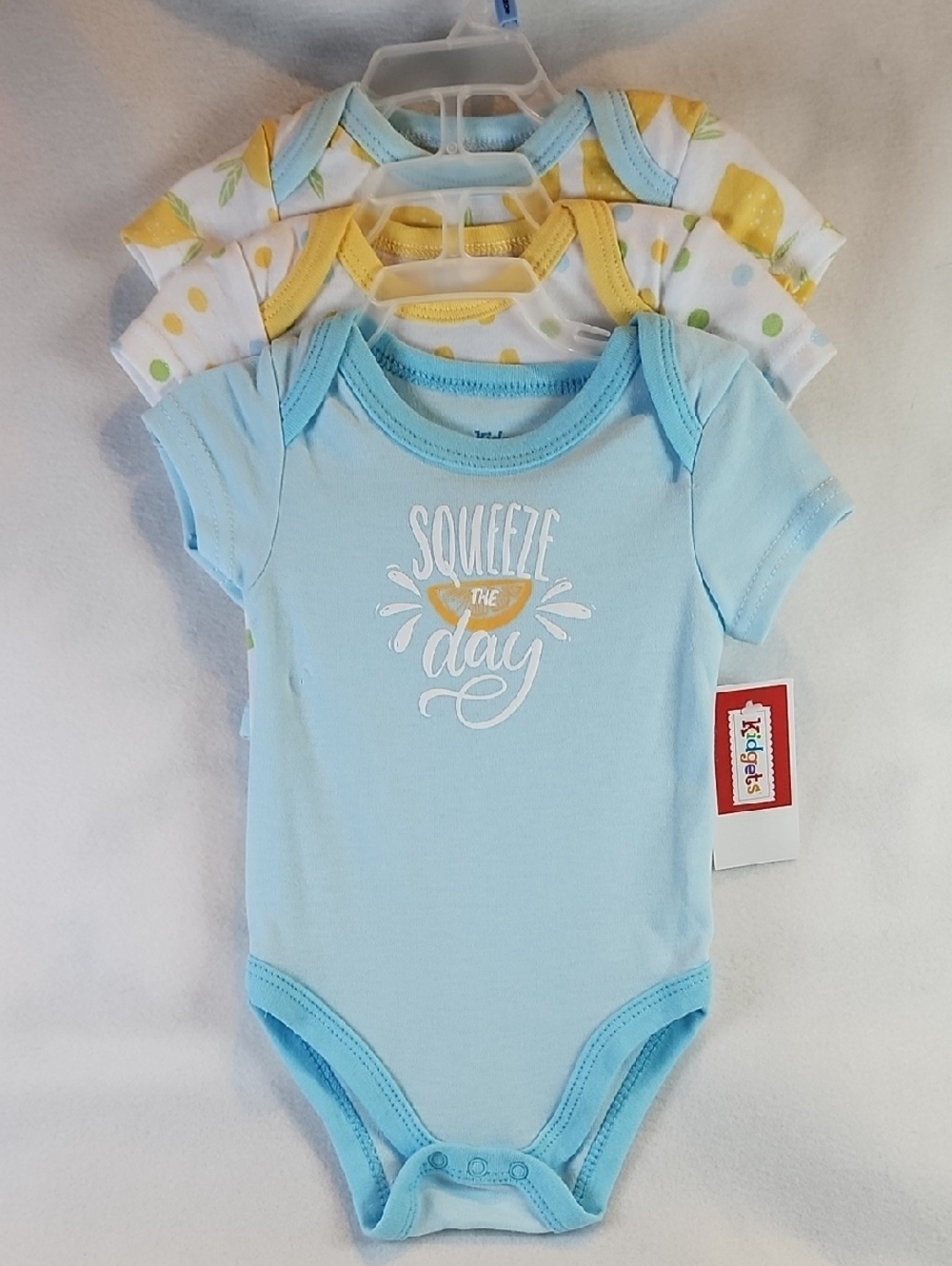 Boys Headquarters Light Blue, Yellow,  Short-Sleeve Onesie Set - Squeeze the Day
